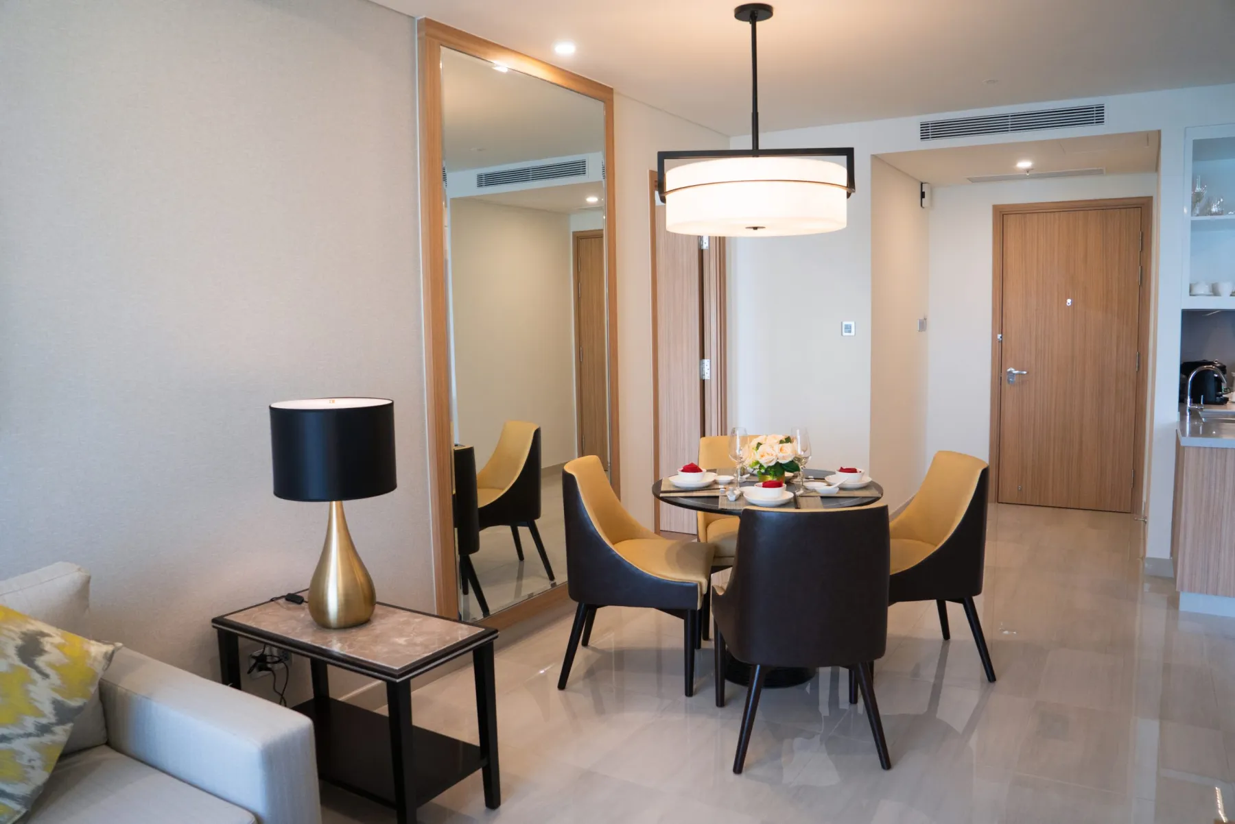Veneered wall panelling in a Dubai interior