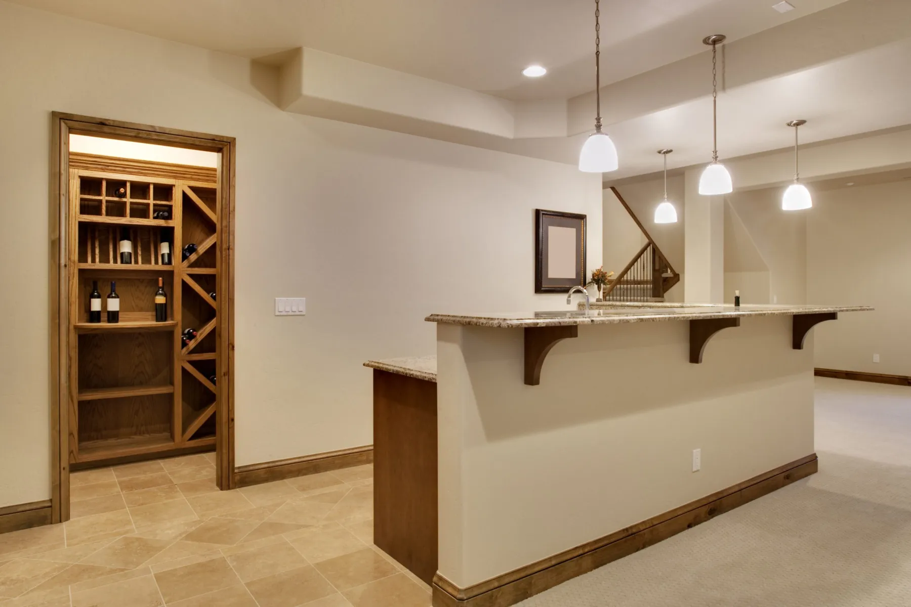Home bar gypsum ceiling with lighting and painting