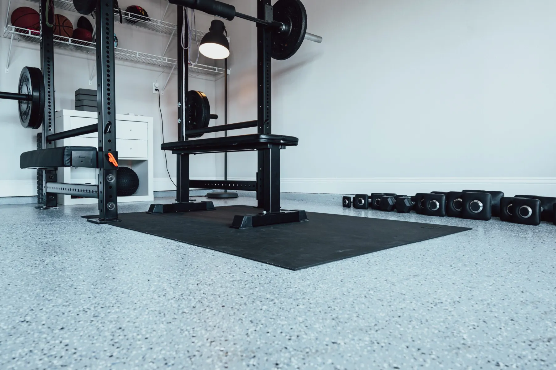 Rubber matting laid in a home gym