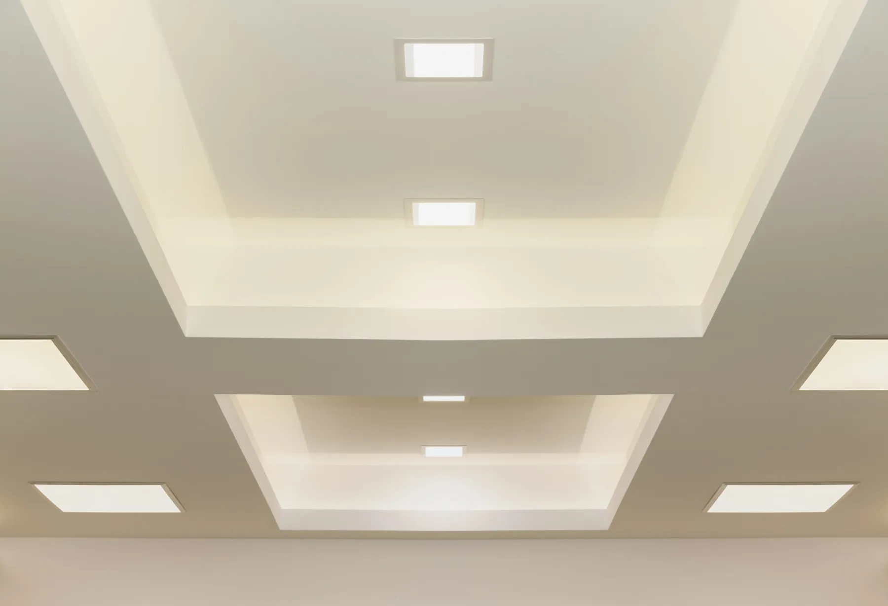 Home office ceiling works with recessed lighting
