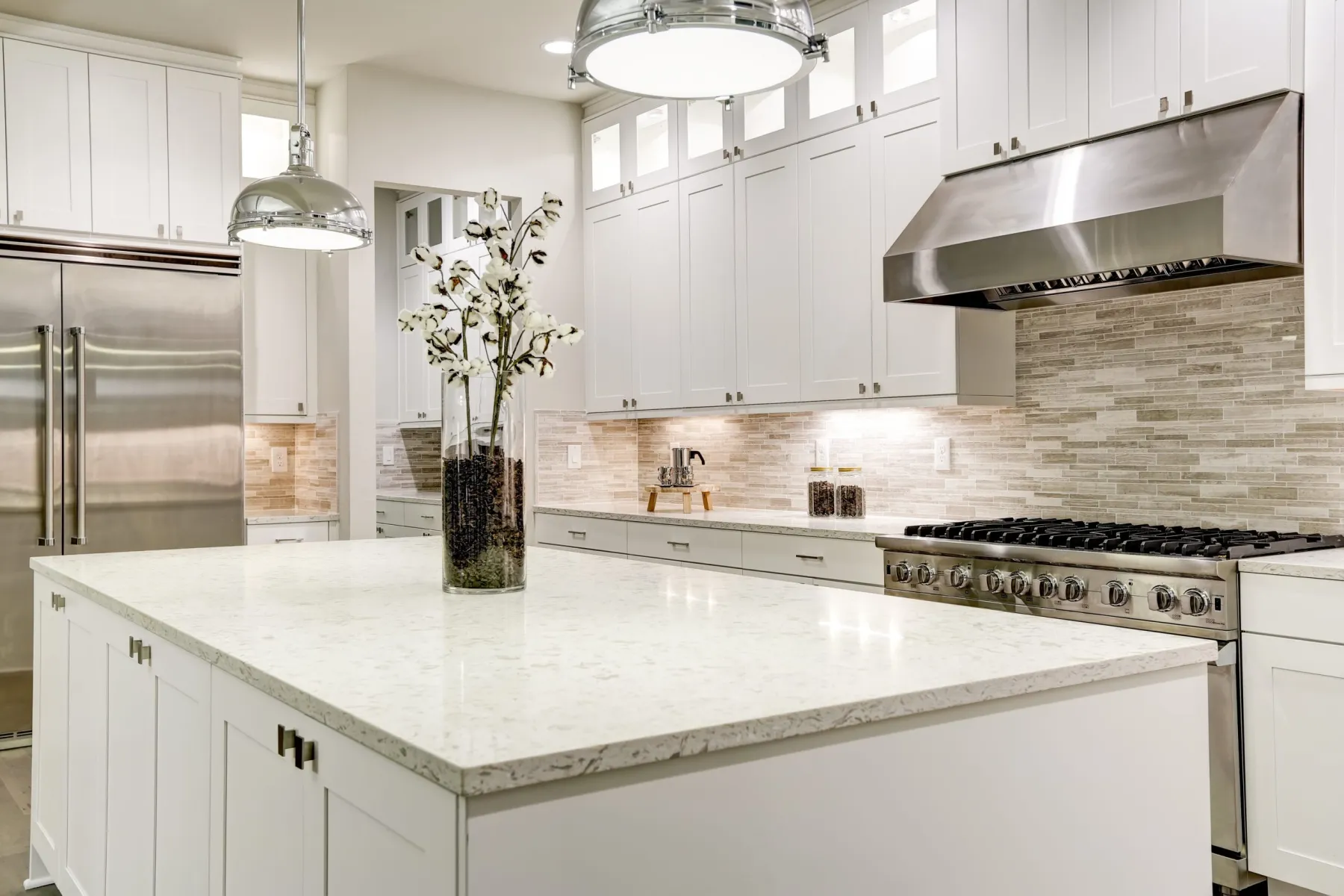 Kitchen island layout in a Dubai villa