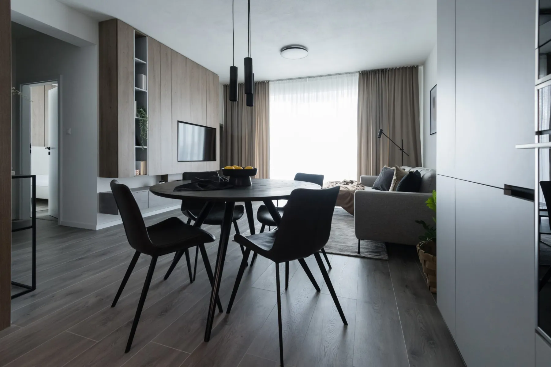 Living room TV unit with concealed lighting