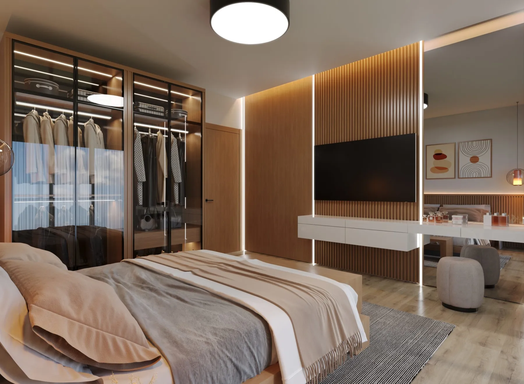 Acoustic slatted panelling in an office in Dubai