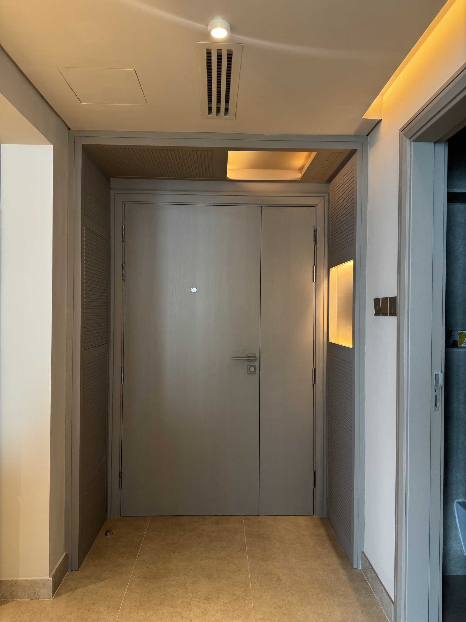 Entrance wall paneling in al bateen residences. Expert wall paneling