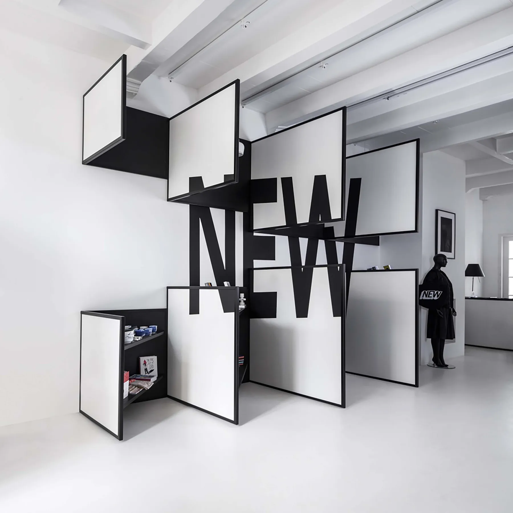 Metal shopfront and display frames in a Dubai retail fit-out