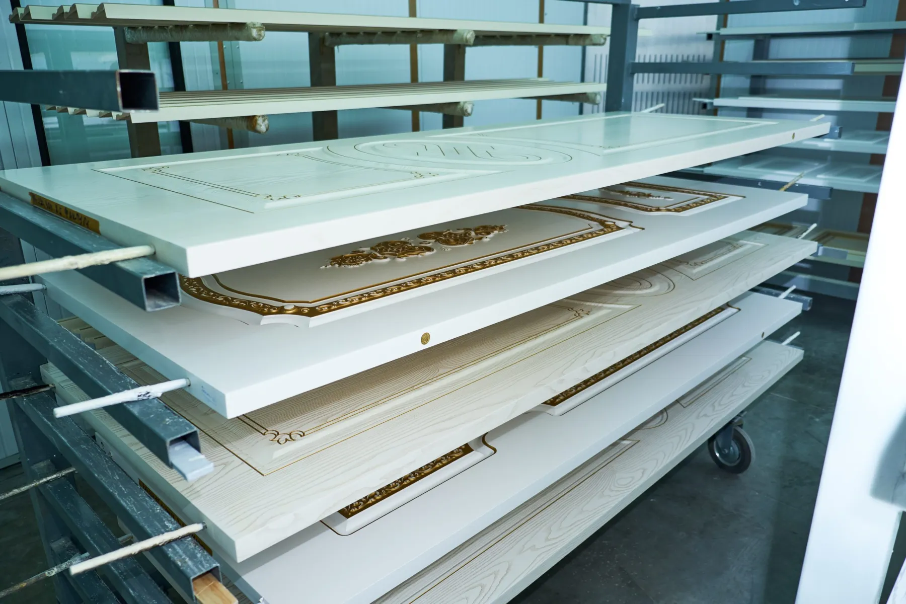 Door panels prepared for spraying