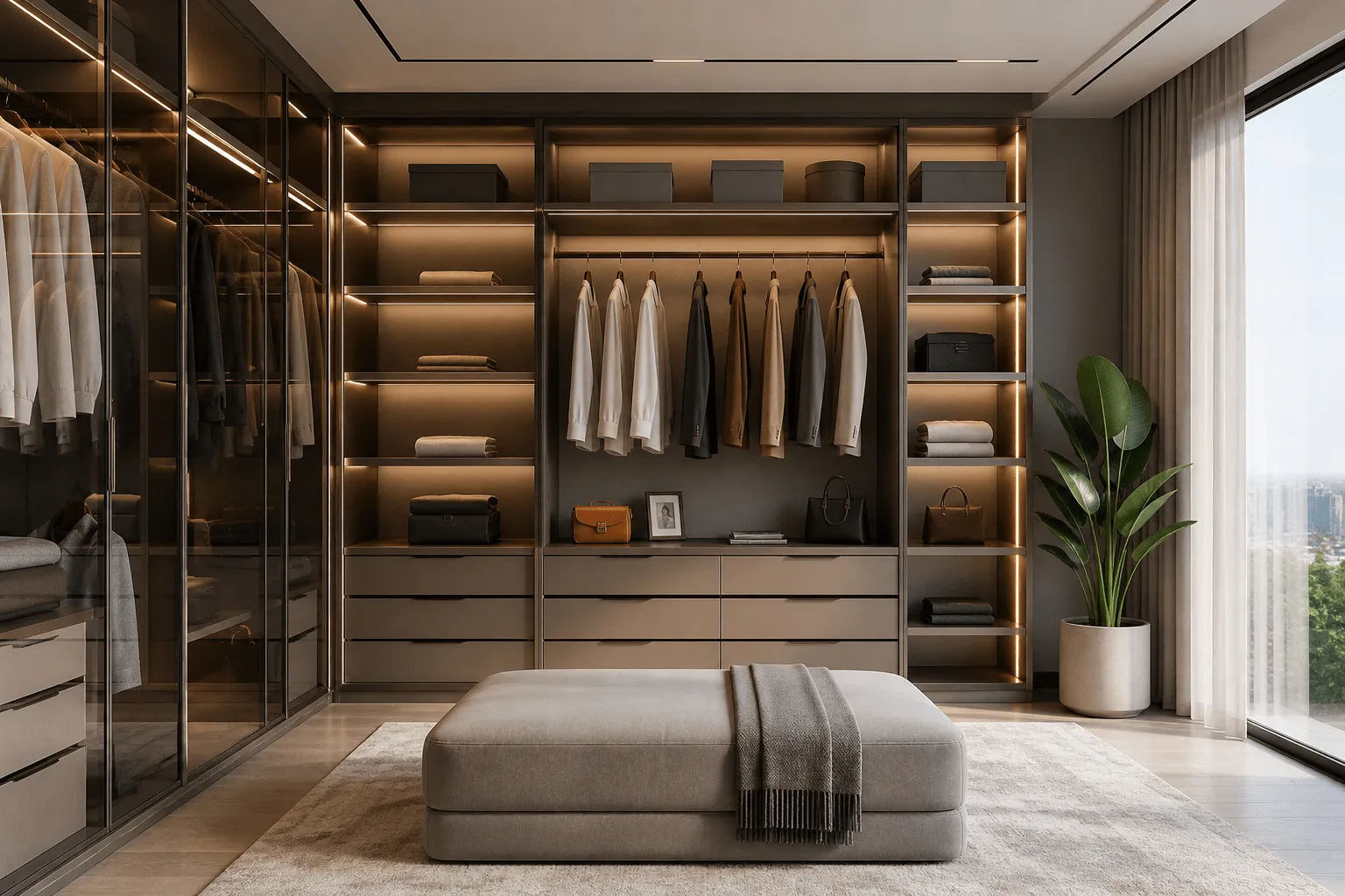 Custom wardrobe joinery made in the Abdulla Carpentry EST workshop in Dubai